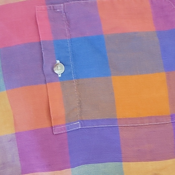 Paul Fedrick 100% Linen Multicolor Plaid Men's Shirt Preppy Retro Style Size L - Picture 7 of 9